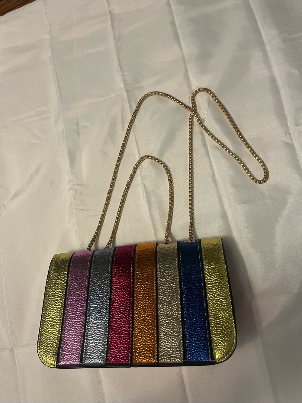 Metallic Multicolor Stripe Chain Shoulder Bag